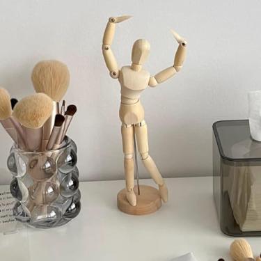 Imagem de Manequim boneco Articulado Madeira para Modelo 22 Cm Enfeite desenho 3D móvel giratório ajustável corpo flexível varias posições móvel artesanal Designer desenhistas costura profissional