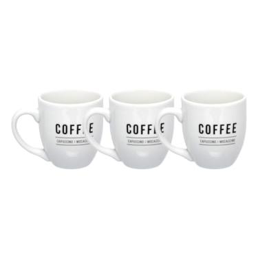 Imagem de Kit Canecas De Porcelana Copo 300ml Branca Preta Café Chique Resistente Uso Diário (3, Branco)