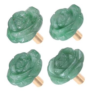 Imagem de Rockcloud Pacote com 4 puxadores de gaveta de cristal rosa puxadores de armário puxadores de flores para móveis, aventurina verde