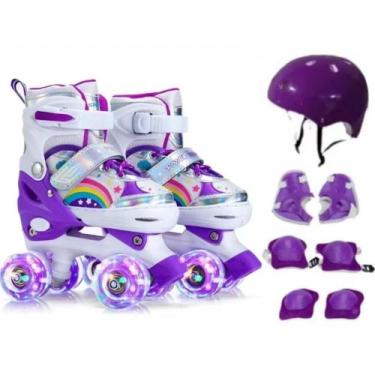 Imagem de Patins Infantil De 4 Rodas Roxo arco-iris Com Led Patins Menina Crianç
