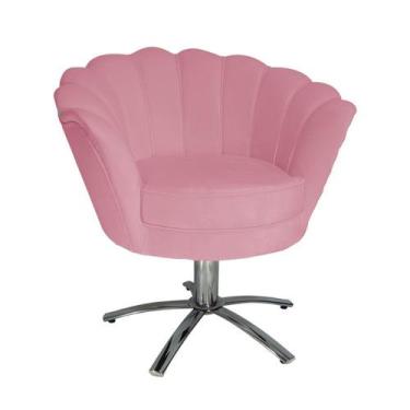Imagem de Poltrona Decorativa Pétala Base Giratória Metal Suede Rosa Mz Decor - 