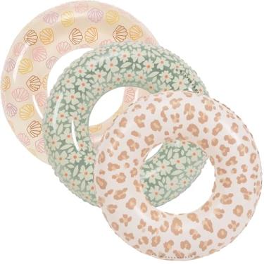 Imagem de Tubo inflável de flutuação para piscina - 3 peças de anel de natação premium de 83,8 cm com concha de flor, flutuador de vinil, flutuadores de piscina para a praia, festa, férias, resistente a UV