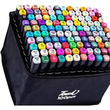 Imagem de Estojo 100 Canetas Marcador para Colorir - Kit Conjunto Canetinha Profissional Tiktok Marcadora Permanente de Ponta Dupla em Cores diferenciadas -Tampa Codificada por Cores - Linha Premium (100)