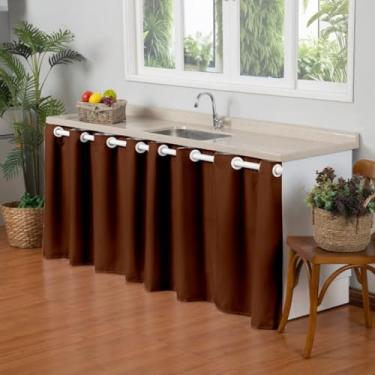 Imagem de Cortina Pequena para Pia 2,80m x 80cm Simples Microfibra 170 Fios Decorativa Baratinho (MARROM)