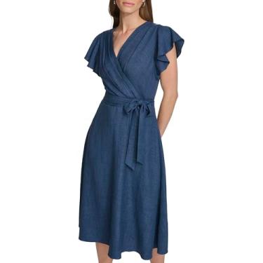 Imagem de DKNY Vestido midi feminino com manga esvoaçante e flare, Jeans, 38