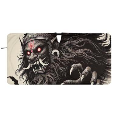 Imagem de Protetor solar personalizado Shadow Black Mythic Beast para para-brisa de carro dobrável para-brisa automotivo guarda-sol animal floral, 81 cm x 157 cm