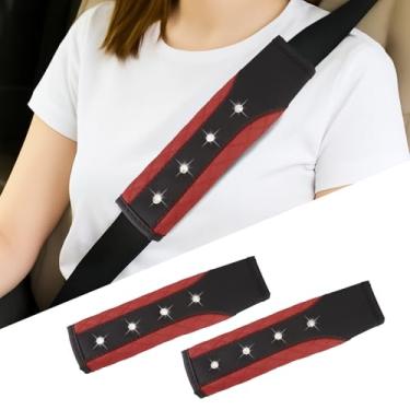 Imagem de Hovom 2 peças de capa de cinto de segurança de carro brilhante, capas de cinto de segurança de couro para carros, capas de alça de ombro de cinto de segurança macias, almofada protetora de cinto de