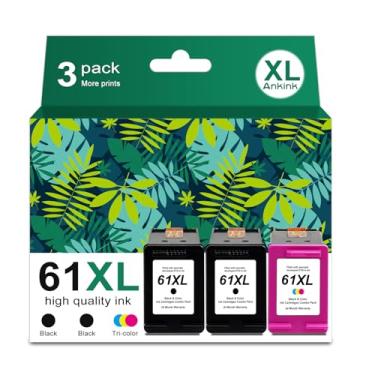 Imagem de Ankink 61XL hp61xl Cor preta|Pacote combo de cartucho de tinta tricolor (pacote com 3) para HP 61 HP61 XL 61xl Ink para HP Envy 4500 5530 5534 5535 Deskjet 1000 1056 1510 1512 1010 10555 OfficeJet 4 Série 630 de série 6Impressora