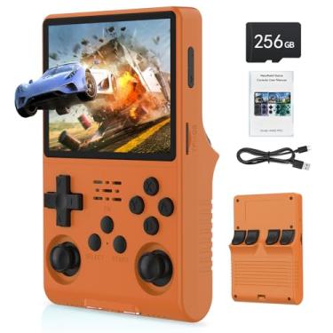 Imagem de FVBADE[30000 in 1] R40S PRO Handheld Game Console 3.5 inch IPS Screen Mini Retro Console 3800mAh Portable Pocket Arcade 45+ Mainstream Emulator 256G TF Card Transparent.(Orange)