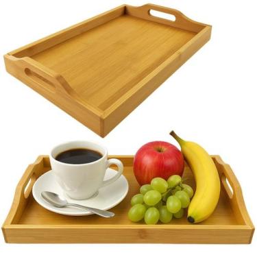 Imagem de Bandeja Bambu Retangular com alça café da manhã 37x24cm - Marca