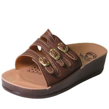 Imagem de Sandália Conforto Feminina 3 Tiras Ortopédica Webe Flex Marrom, Café, 