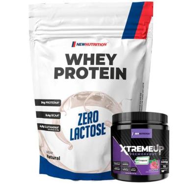 Imagem de Kit Whey Protein Zero Lactose 900g Natural + Pré Treino XtremeUp 300g 