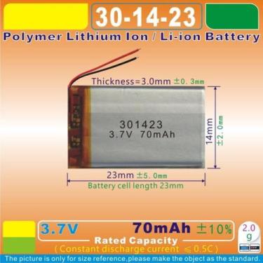 Imagem de Bateria 10 Pecas 3.7v 70mah 3mm X 14mm X 23mm 2 Fios - bgb