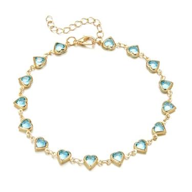 Imagem de Tornozeleira com corrente de coração de cristal para mulheres, zircônia cúbica, em forma de coração, oceano, praia, corações, berloque, tornozeleira, presente de joias de férias, Liga de zinco, Sem