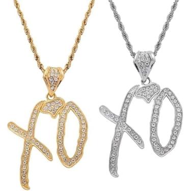 Imagem de Colar Hip Hop XO com pingente de letra hip hop, rock, rapper, joias para mulheres, homens, zircônia cúbica, pingente de letra Xo, joia de presente, Medium, Aço inoxidável, Zircônia cúbica