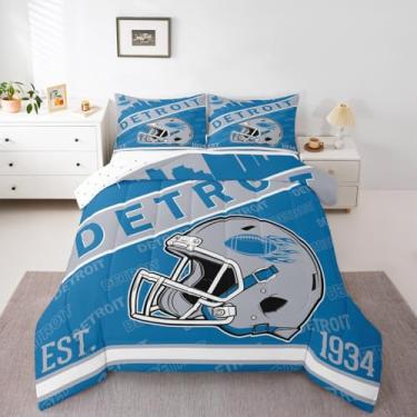 Imagem de Conjunto de edredom de capacete esportivo de futebol americano, temática de futebol americano, para crianças, adolescentes, meninos, ilustração de silhueta de cidade, edredom solteiro para fãs de