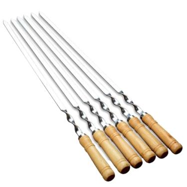 Imagem de Espetos Para Churrasco - Espetos de Churrasco Reutilizáveis para Jardim - 6 Peças Reutilizáveis De Aço Inoxidável Longos E Planos Para Espetar Carne E Cozinhar Legumes Ao Ar Livre Para Camarão E