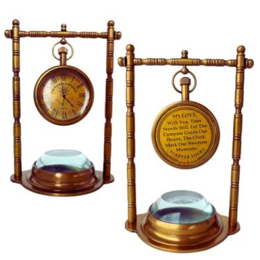 Imagem de Bússola de relógio de mesa de latão - Presente My Love para homens e mulheres | Presentes de amantes com citação romântica gravada para marido, esposa, casal, namorado, namorada