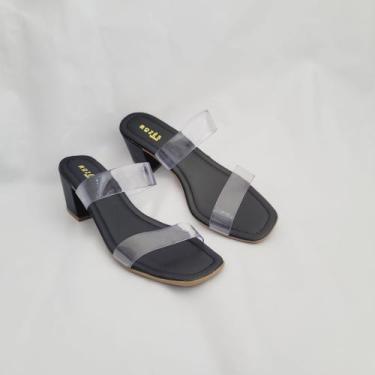Imagem de Tamanco Sandália Feminino vinil Salto Medio - Rozês  Shoes, Preto, 37