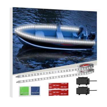 Imagem de Faixa de luzes submersíveis marítimas operadas por bateria, 2 peças de 1,8 m 9 V IP68 à prova d'água luzes brancas para prancha de caiaque, barco, deck interior de barco, luz de cabine de canhão para