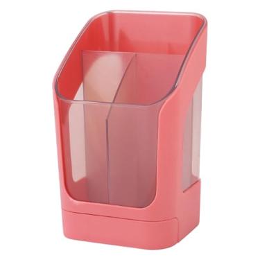 Imagem de Creative Multifuncional Desktop Pen Portup Brush Organizador do organizador com gaveta 3 Compartimentos de grande capacidade para material para animais de estimação do escritório (Laranja)