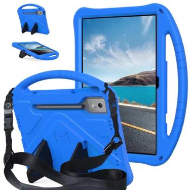 Imagem de QYiiD Capa infantil para tablet Lenovo Tab P12/Xiaoxin Pad Pro 32.3 cm TB370FU/TB371FC, leve proteção à prova de choque com alça de ombro conversível com alça de ombro para Lenovo Tab P12, azul