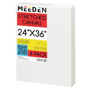 Imagem de MEEDEN Tela Esticada, 24 X 36", Pacote Com 4, Telas Brancas Em Branco Para Pintura, 100% Algodão, 15 Oz Primer Gesso, Pré-Esticada, Pintura A Óleo Acrílica E Aerografia