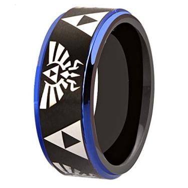 Imagem de 6 mm/8 mm de largura preto com prata/azul/ouro rosa - anel com padrão laser com crista e anel triforce anel de tungstênio anel masculino alianças de casamento anel sem anel gravação personalizada,