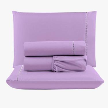 Imagem de Jogo De Lençol Peletizado 400 Fios Queen 4 Peças Barato - Casa - Hotel - Pousada - Lilás