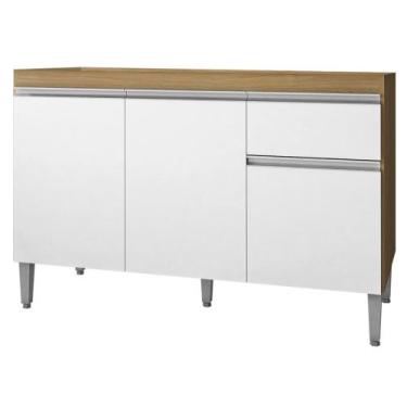 Imagem de Balcão de Cozinha Para Pia 120cm Tatiane Amêndoa/Branco - AJL Móveis, 