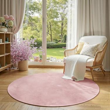 Imagem de jinchan Tapete redondo de pelúcia sólida, 1,5 m, redondo, lavável, macio, moderno, de lã sintética, antiderrapante, para sala de estar, quarto de crianças, quarto, sala de jantar, rosa