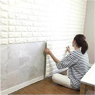 Imagem de Papel de Parede 3D Kit 10 Placas 70x76 cm Adesivo Tijolinho Decoraçõo Revestimento Para Parede