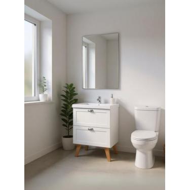 Imagem de Gabinete para Banheiro com Cuba e Espelho 60cm Retro Branco Milano - O