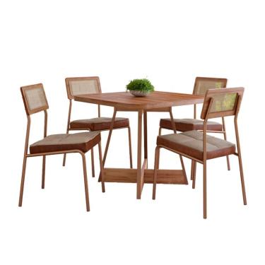 Imagem de Conjunto de Mesa Quadrada com Tampo MDP Nogal Átria e 4 Cadeiras Catarina Revestimento Sintético Caramelo