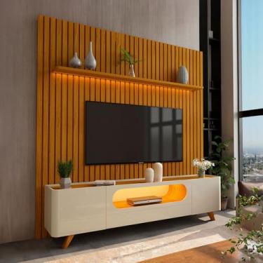 Imagem de Rack com Painel para TV de Até 85 Polegadas 2 Portas 1 Gaveta LED Com Pés de Madeira Nobre Gelius
