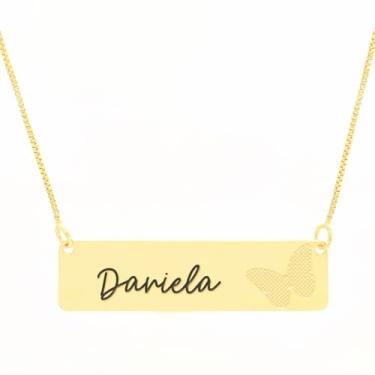 Imagem de Colar Personalizado Borboleta Gravação Nome Daniela Banhado Ouro 18K - 999014274