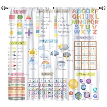 Imagem de Cortinas de alfabeto infantil, tratamentos de janela com padrão de letra em forma de letra de planeta em aquarela, bolso para varão, cortinas com isolamento térmico, conjunto de 2 painéis para quarto
