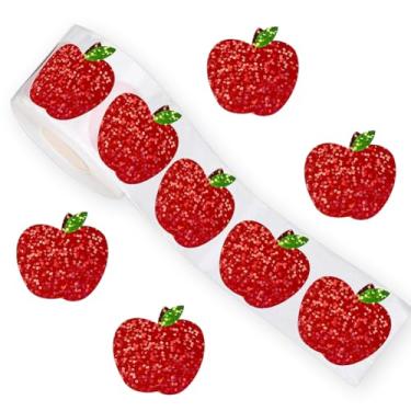 Imagem de RUPOFUZA 500 pçs adesivos de maçãs de volta às aulas rolo de 2,5 cm maçãs vermelhas a laser brilhantes adesivos autoadesivos à prova d'água para decoração de envelopes, scrapbook, material de festa do