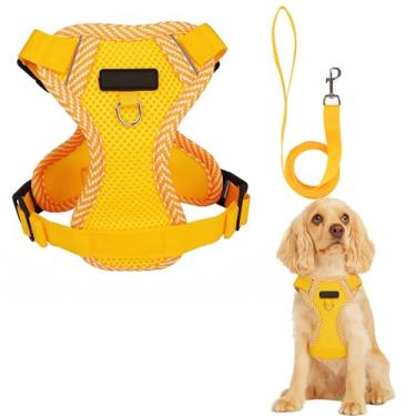 Imagem de Peitoral para gatos e coleira à prova de fuga para gatinhos e filhotes, ajustável, respirável, cinto de segurança para cães, fácil caminhada, médio, amarelo
