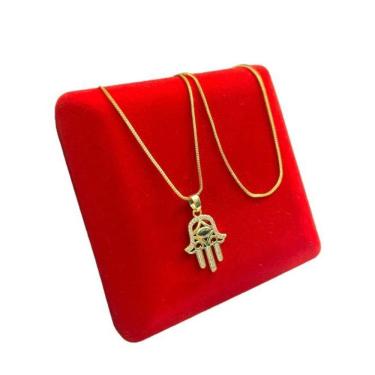 Imagem de Cordão Feminino 1Mm Mão De Fatima Hamsá Banhado A Ouro 18K