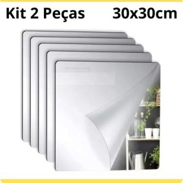 Imagem de Kit 2 Espelhos de Parede Quadrado 30x30cm Acrílico Flexível com Instal