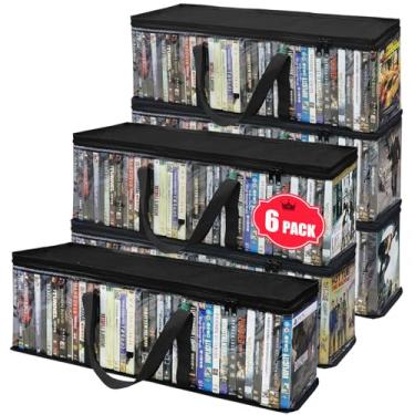 Imagem de PUTNATRUE Estojo de armazenamento de DVD Blu-ray, conjunto de 6 caixas de armazenamento de DVD transparentes com alças, bolsas empilháveis comporta até 240 DVDs (40 cada), também ideal para capas de