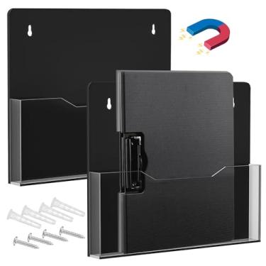 Imagem de ZHIDIAN Porta-Arquivos Magnético- Pacote com 2 Grandes Organizadores de Pastas de Arquivo de Parede de Acrílico Preto, Pasta de Arquivo Suspensa para Parede, Porta-Revistas Magnéti (, Claro+Preto)