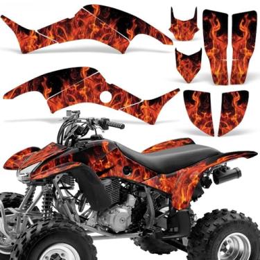 Imagem de Wolfcore Decals, Kit gráfico de quadriciclos: adesivos Quad para Honda TRX 400EX (1999-2007), com design de chamas em laranja, transforme seu passeio com adesivos legais de quadriciclo!
