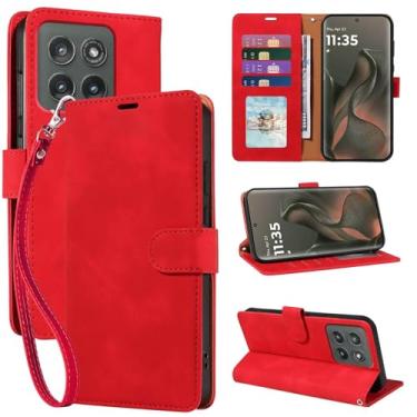 Imagem de JHWVVTF Capa carteira para Motorola Edge 2025 com bloqueio RFID, 4 compartimentos para cartões, fecho magnético protetor à prova de choque, alça de pulso removível e suporte para viagens/uso diário