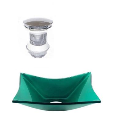 Imagem de Cuba De Vidro Retangular 39Cm Verde + Valvula Click