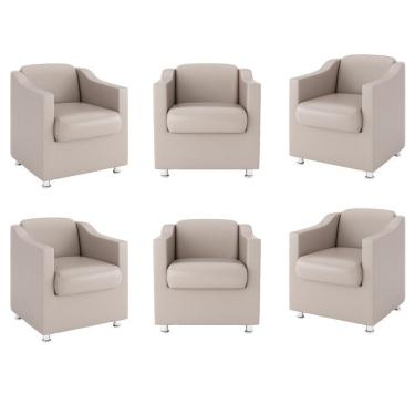 Imagem de Kit 6 Poltronas Decorativas Para Recepção Courino Bege