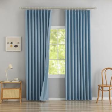Imagem de DONREN Cortinas blecaute plissadas com aba traseira Dusty Blue 101,6 cm L x 228,6 cm C