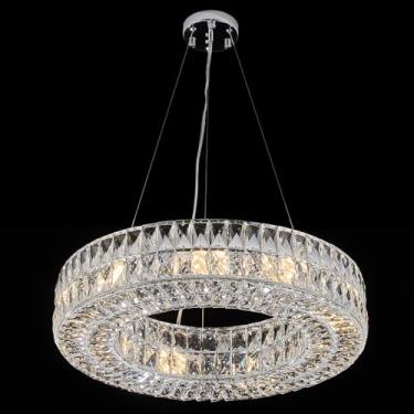Imagem de Homeooze Lustre de cristal com anel de 9 luzes, lustres modernos de iluminação e anel de suspensão ajustável, luminária de teto para sala de estar, sala de jantar, quarto (cromado, 61 cm)