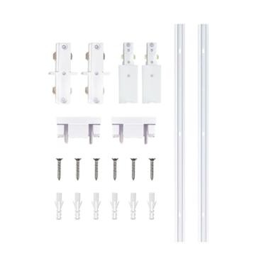 Imagem de Bravsekai Trilhos de iluminação de trilho tipo H de revestimento de liga de alumínio, kit de trilhos de iluminação de trilho 4 peças H circuito único 120V 3 fios 6,5 FT (3,28FT*2) com âncoras de